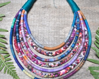 collar tribal tejido a mano, collar africano de cuerda colorida para mujer, collar de tela trenzada, joyería textil de tela, regalo de mamá de hija