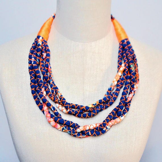 Collier Ethnique Textile Bleu Marine Christina Brampti - Neuf Avec étiquettes