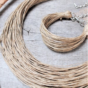 conjunto de joyas de lino sobrenatural simple, collar multihilo en tono tierra, pulsera de puño de cordón natural, joyería minimalista, regalo del día de las madres imagen 8