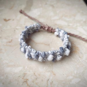 unique textured hand woven bracelet, white grey boho fabric bracelet, fiber art jewelry, textile accessories, unique wristband