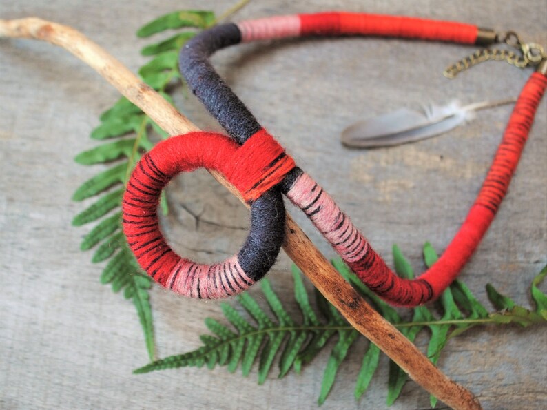 middle long ethnic necklace tribal african necklace with circle pendant yarn native jewelry statement hoop pendant necklace