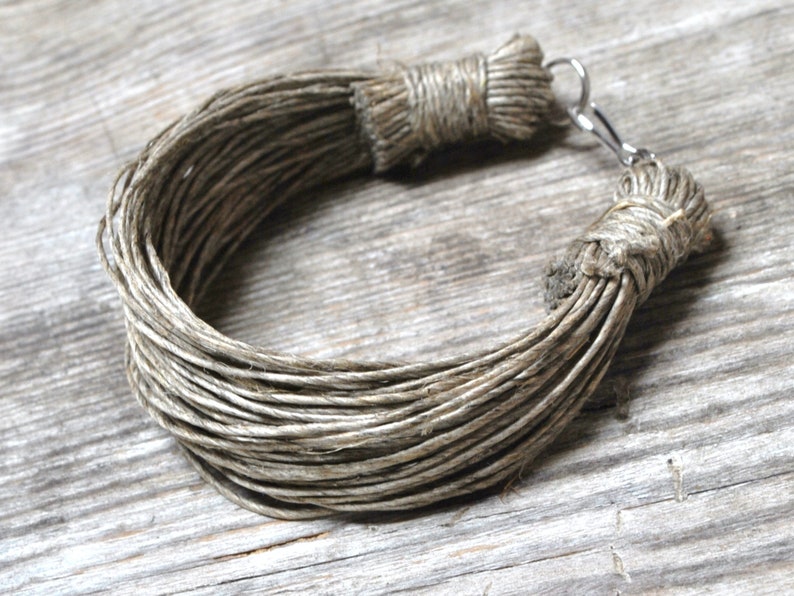 natural pure linen bracelet for women, multi string vegan bracelet, simple hemp cuff bracelet, supernatural jewelry, eco friendly gift idea image 2