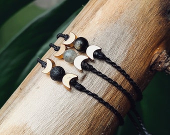 bracelet magique phases de lune avec cristal au choix, bracelet de pierres précieuses d'anxiété, pierre d'obsidienne dorée labradorite de lave, bijoux de déesse wicca