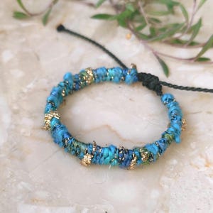 Textured thin handwoven bracelet, Turquoise Boho Fiber Bracelet, Adjustable Woven Jewelry on loom