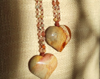 Große Jaspis Herz Halskette, natürliche Sonnenstein Halskette mit großem Edelstein Herz Anhänger, Makramee Kristall Halskette, Muttertagsgeschenk