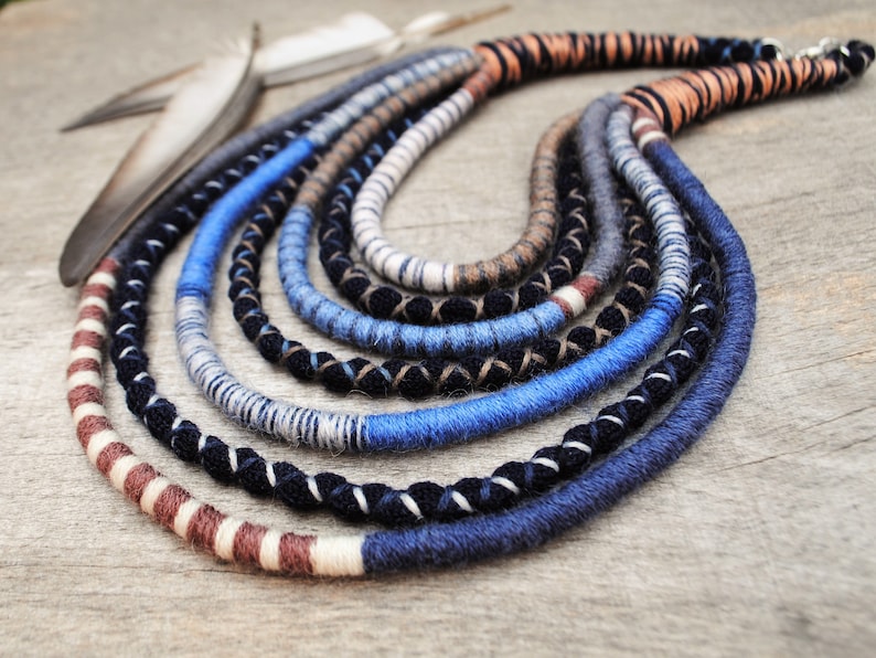yarn and fabric jewelry for bohemian women unique eco gifts hand woven multi rope african necklace native tribal style necklace