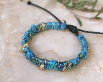 textured thin hand woven bracelet, adjustable boho fiber bracelet, turquoise best friend braclet handmade on loom, summer festival wear