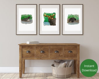 Loon, Moose, Black Bear Digital Printable-Maine Animals-Wildlife Instant Download