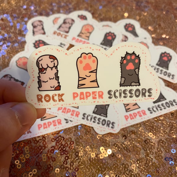 Rock Paper Scissors Cat Sticker Etsy
