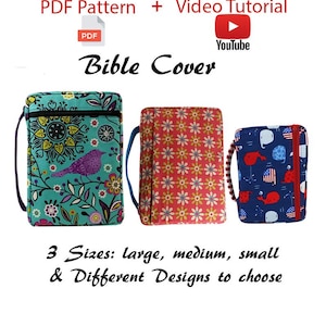 Patron de couture PDF de couverture de la Bible, patron de couture numérique, étui pour Bible avec fermeture éclair, couverture de livre, organisateur de la Bible, porte-livre, grand, moyen, petit