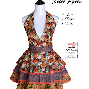50&#39;s Retro Apron PDF Sewing Pattern & Tutorial, Tiers Apron, Vintage Apron