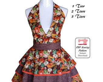 50's Retro Apron PDF Sewing Pattern & Tutorial, Tiers Apron, Vintage Apron