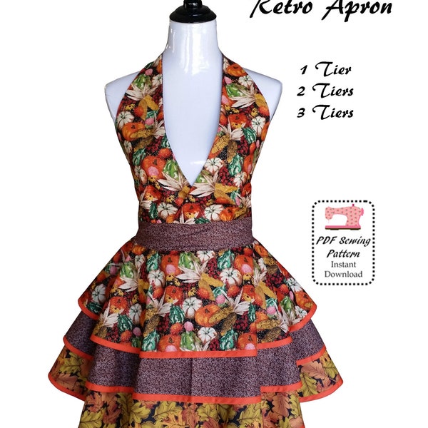 50's Retro Apron PDF Sewing Pattern & Tutorial, Tiers Apron, Vintage Apron