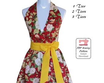 50's Retro Apron PDF Sewing Pattern & Tutorial, Tiers Apron, Vintage Apron