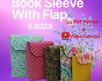 Patrón de costura en PDF para funda de libro con solapa, patrón de costura digital para funda de libro, estuche para libros, libro, funda para Biblia, organizador de Biblias, soporte para libros