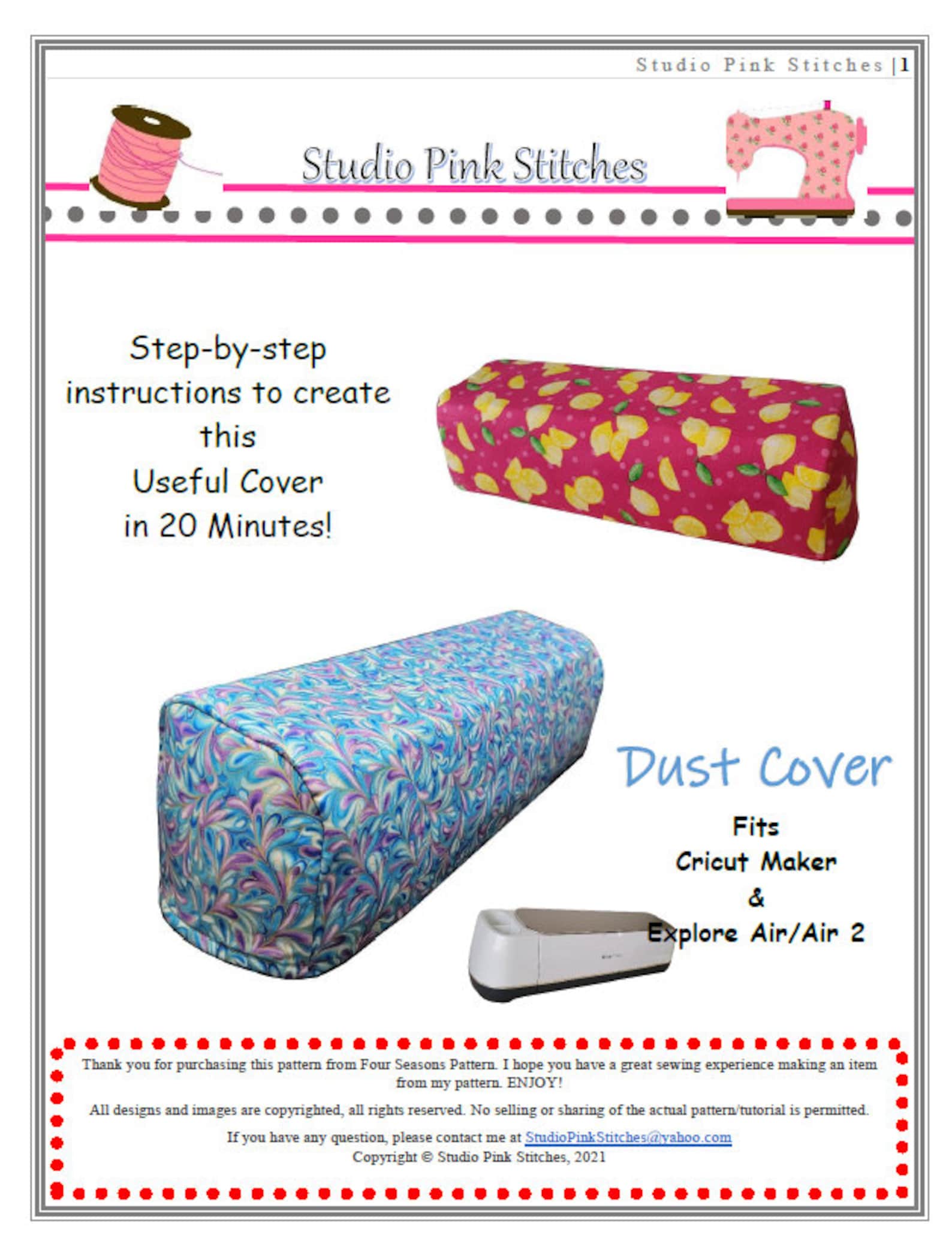 Cricut Dust Cover Sewing Pattern PDF Cricut Maker Pattern Etsy