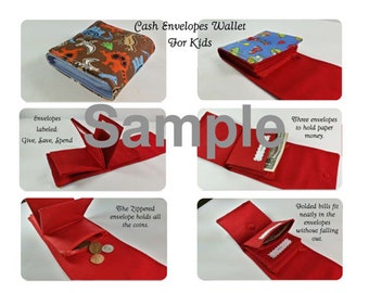 Kids Cash Envelope Wallet Sewing Pattern PDF, Cash Budget System Wallet , Give Save Spend, Kids Wallet- NO PRINTER required