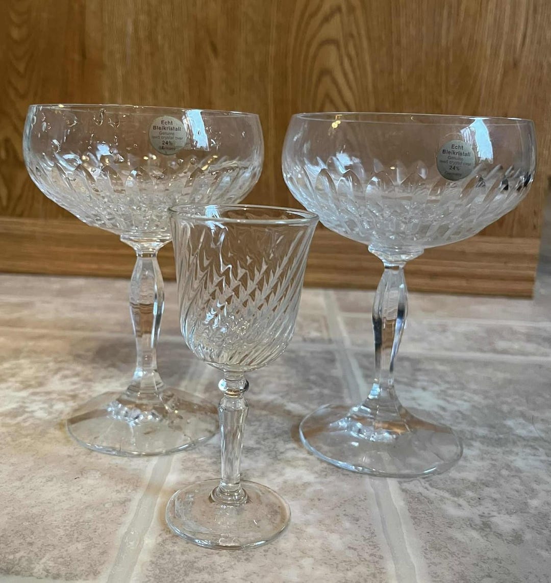 2 Echt Bleikristall Champagne Glasses Germany, 1 Port Wine Glass