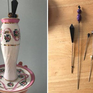Hand-painted Hat Pin Holder & 5 Hatpins