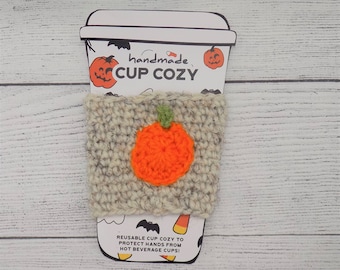 Handmade Crochet Pumpkin Cup Cozy | Fall Coffee Sleeve | Cute Autumn Drink Sleeve | Reusable Mug Warmer | Halloween Drink Cozy Gift