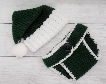 Santa Hat, Crochet Hat and Diaper Cover Set