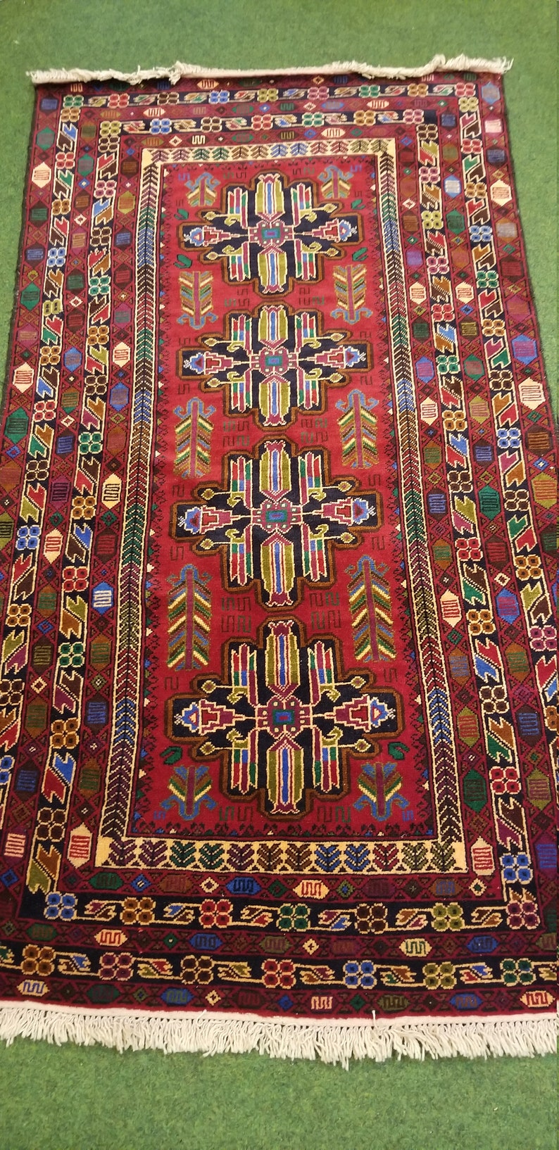 Afghan Tribal Hand Knotted Rug 100 Wool Beautiful Area Etsy