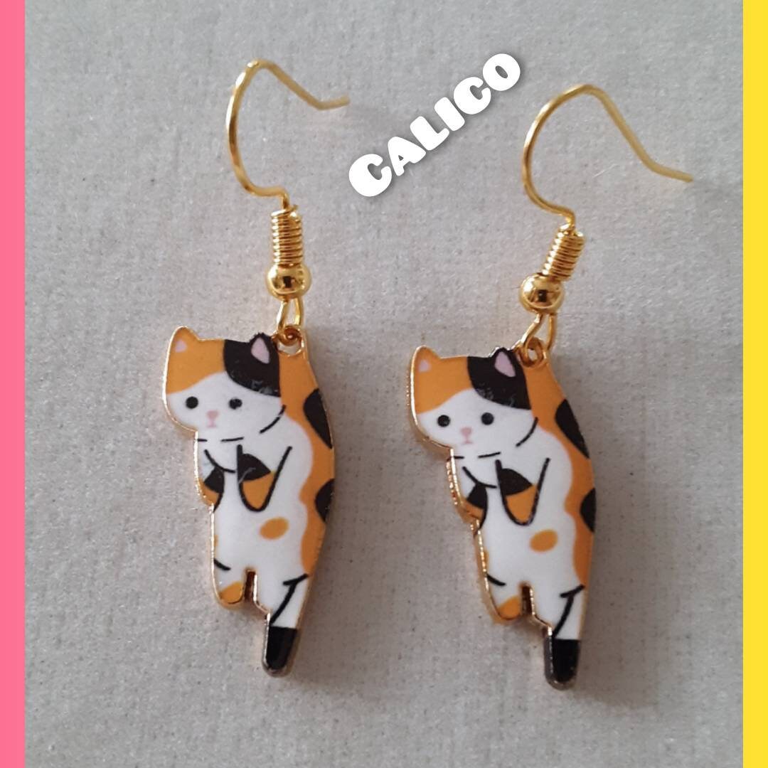 Dangling Cat Earrings Animal Earrings Cute Earrings Etsy