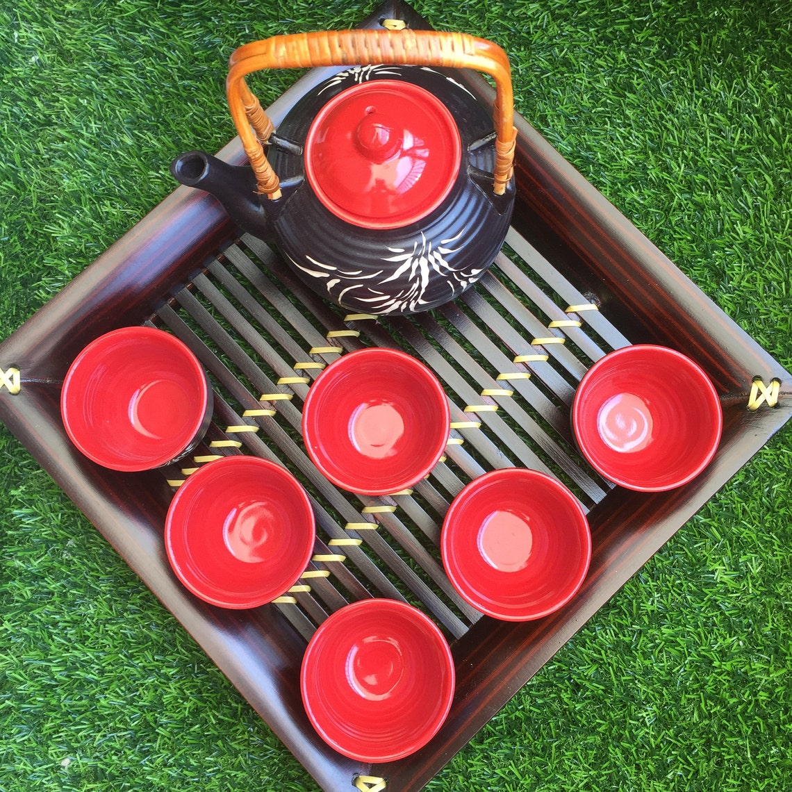 Modern Handmade Ceramic Tea Set With Bamboo Handle and Elegant Etsy
