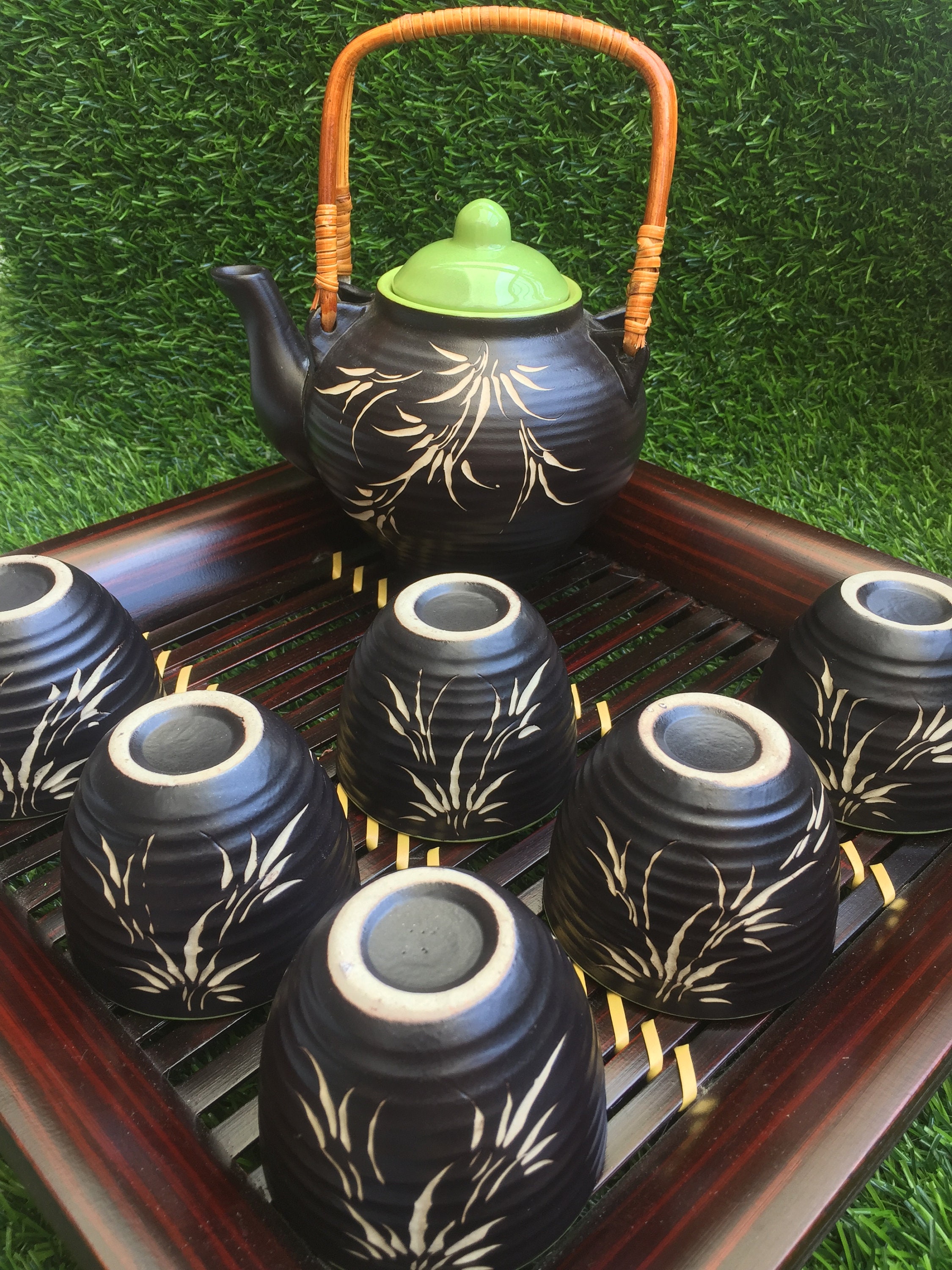 Modern Handmade Ceramic Tea Set With Bamboo Handle and Elegant Etsy