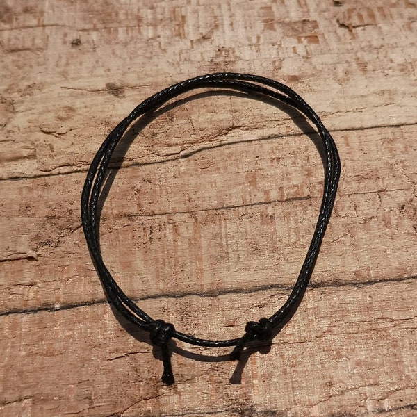 Black Cord String Adjustable Bracelet, Anklet, Waxed, Simple, Plain, Gift, Men, Women,For Her,For Him, Climbing, Favours,Present,Christmas