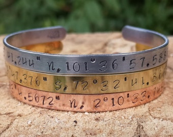 jewelry Bracelet France adjustable bracelet, Travel GPS City of Paris Coordinates map Stamped Bracelet Wrist cuff