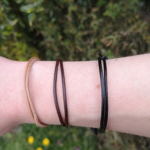 Leather Bracelet Anklet, Handmade, Men, Women, Cord, Adjustable, Friendship, Her, Him, Black, Brown, Tan, Natural, Simple, Quality,Christmas image 2