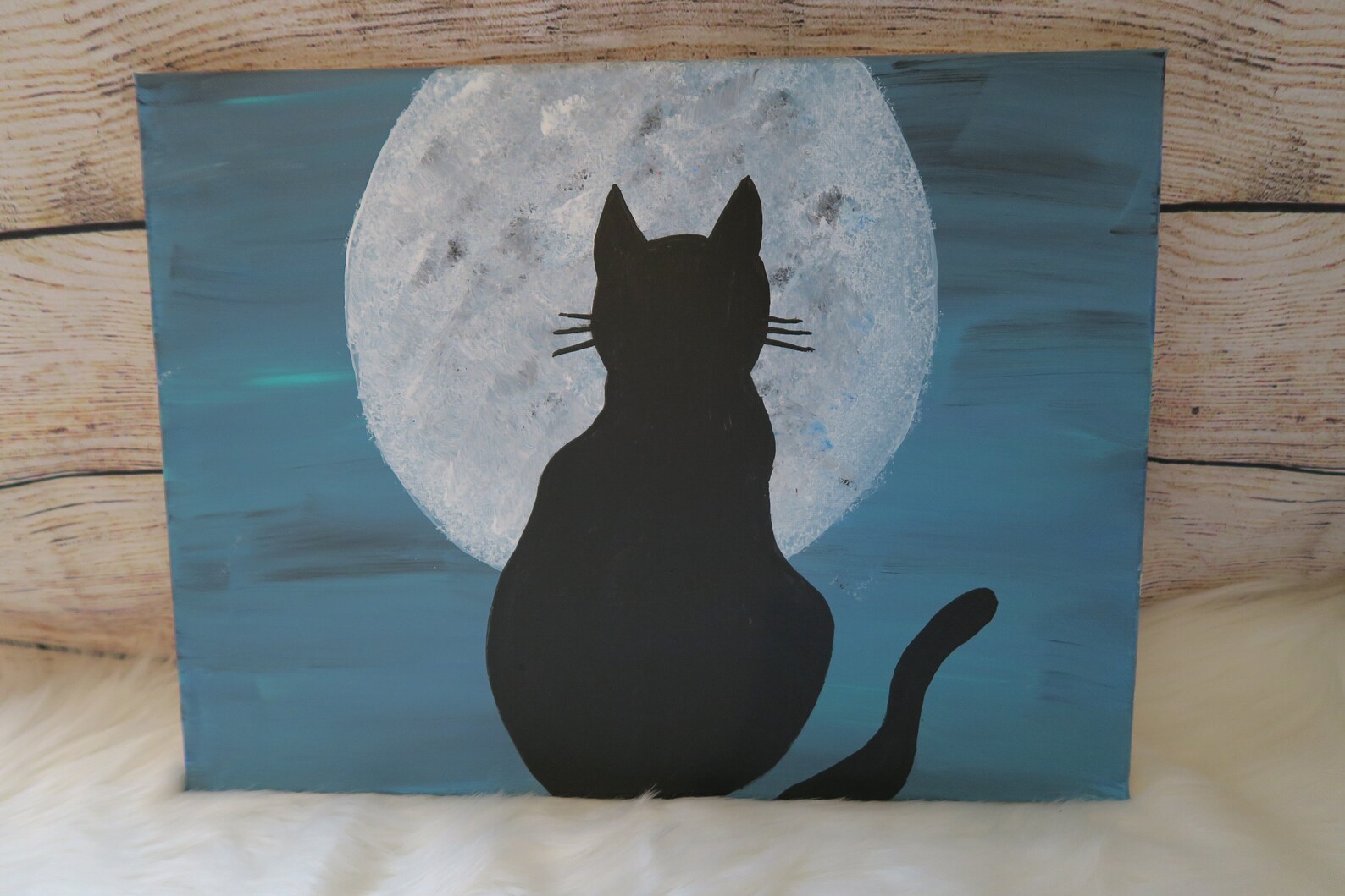Cats Moon Original Acrylic Painting Full Moon Scenery Etsy