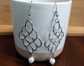 Pearl Drop Sterling Silver Earrings: Classic Scroll Design
