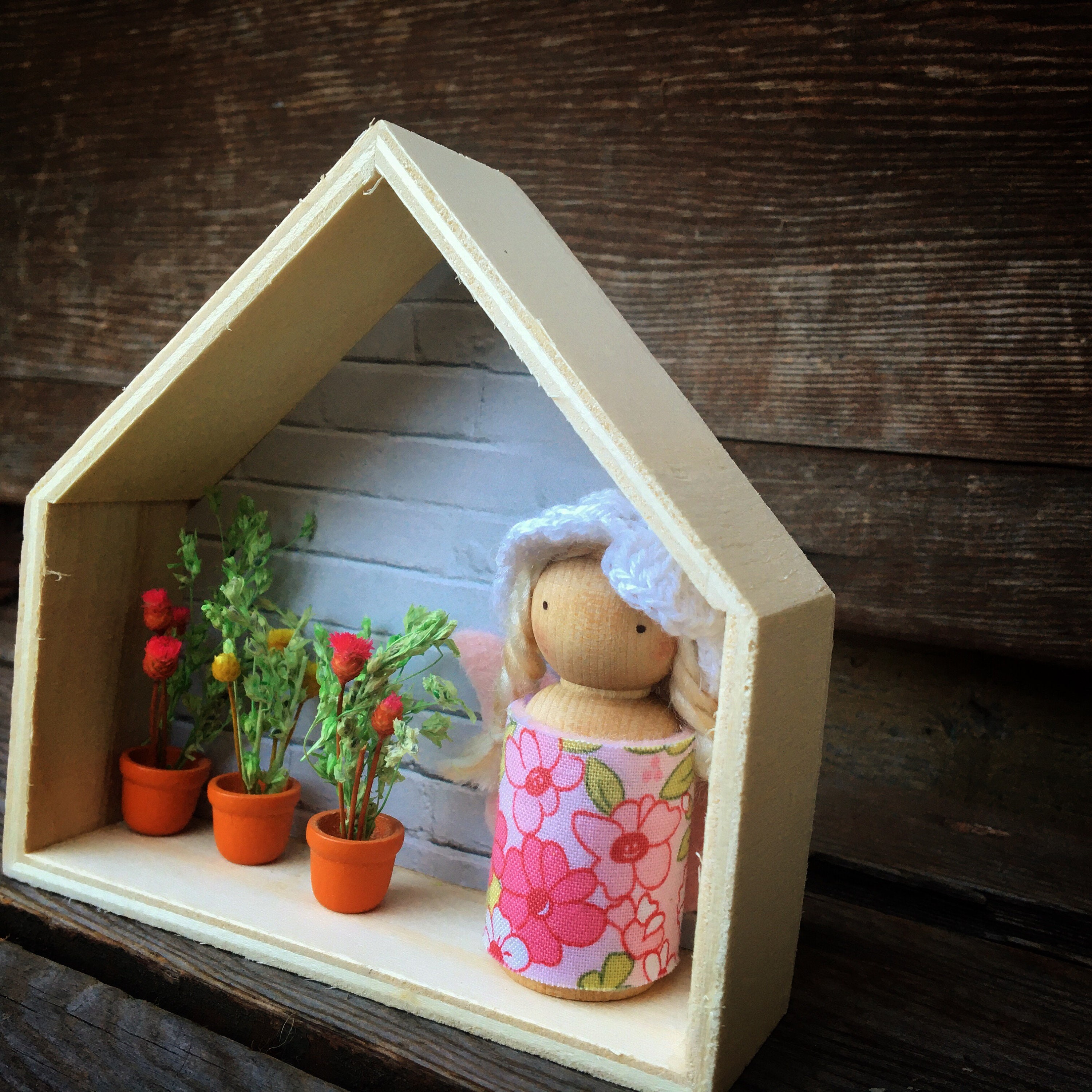 Miniature dollhouse shadow box scene garden with peg doll Etsy