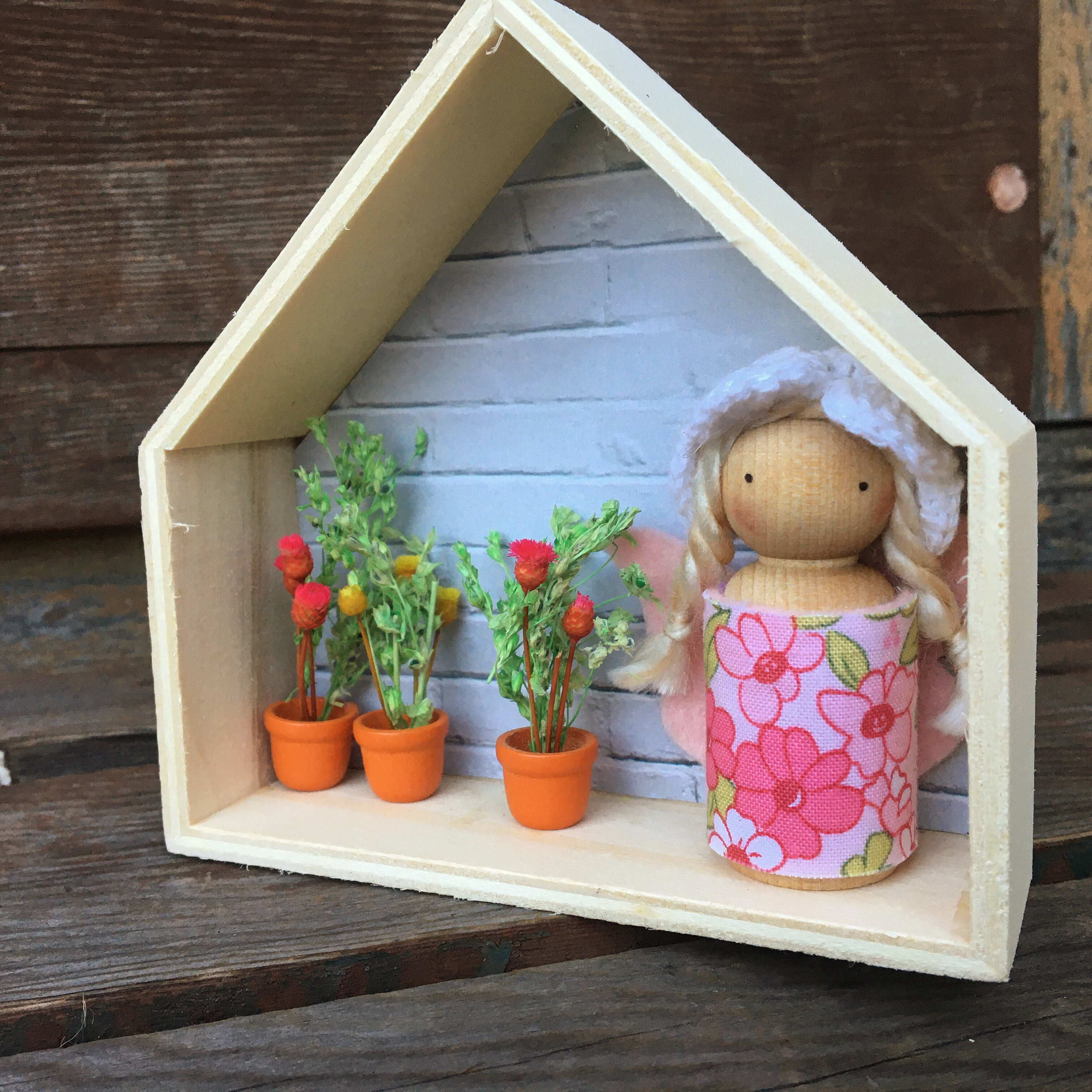 Miniature dollhouse shadow box scene garden with peg doll Etsy