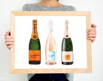 Champagne Bottles Print: Bar Cart Art (Digital Print)