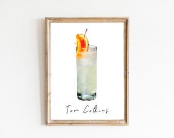 Tom Collins Cocktail Print, Digital Print, Instant Download