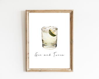 Gin and Tonic Watercolor Print, Digital Print, Instant Download