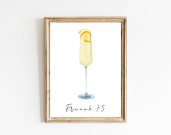 French 75 Watercolor Print, Digital Print, Instant Download
