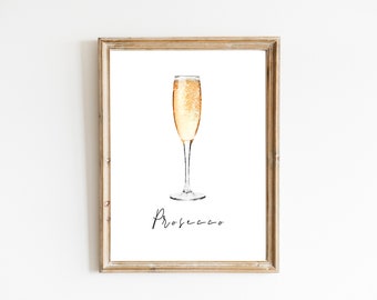 Prosecco Watercolor Print, Digital Print, Instant Download