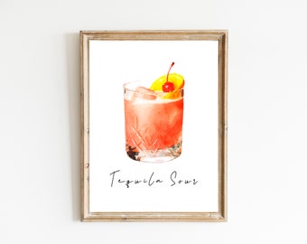Tequila Sour Watercolor Print, Digital Print, Instant Download