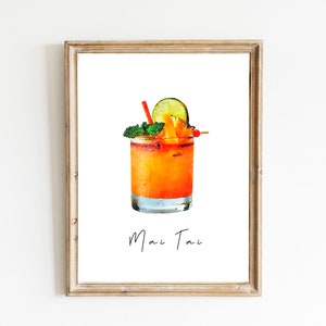 Mai Tai Watercolor Print, Digital Print, Instant Download