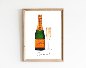 Champagne Watercolor Print, Digital Print, Instant Download