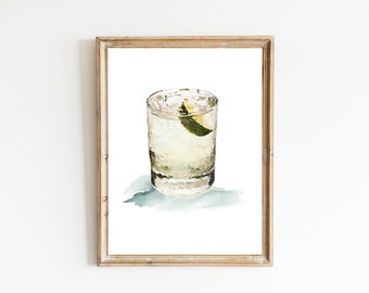 Gin and Tonic Watercolor Print: Bar Cart Art (Digital Print)