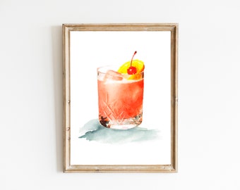 Tequila Sour Watercolor Print, Cocktail Print, Instant Download