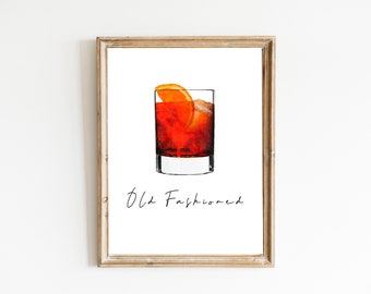 Old Fashioned Cocktail Print, Digital Print, Instant Download