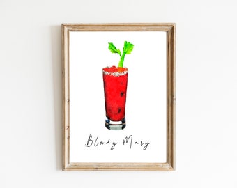 Bloody Mary Watercolor Print, Digital Print, Instant Download