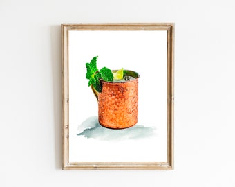 Moscow Mule Cocktail Print, Digital Print, Instant Download