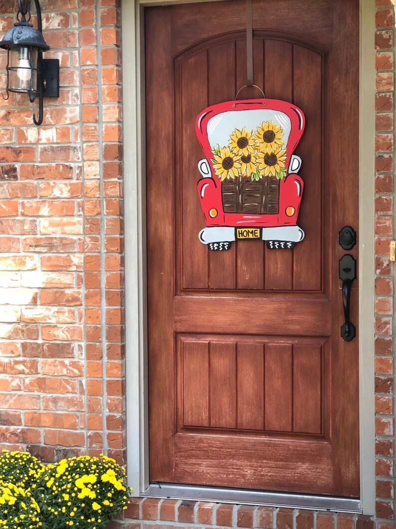 Download Sunflower Truck Door HangerRed Vintage TruckSunflower ...